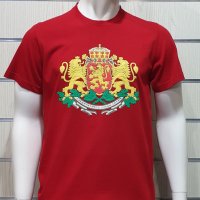 Нова мъжка червена тениска с релефен трансферен печат Герб на България, снимка 12 - Тениски - 29889507