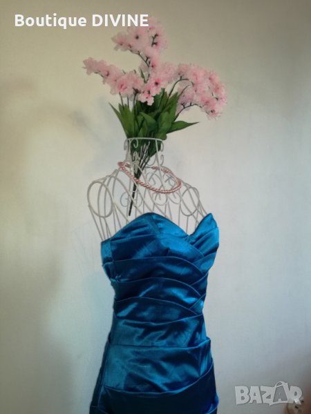 Синя сатенена рокля, снимка 1