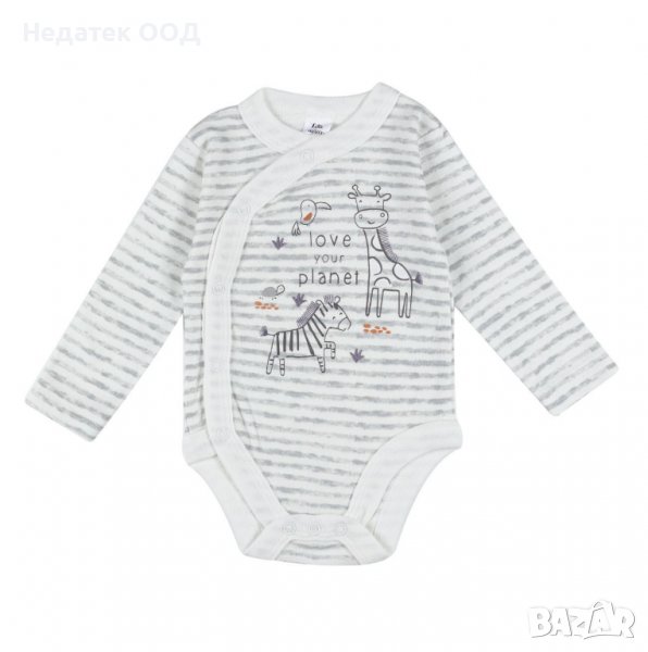 Памучно бебешко боди Love your planet, 0 - 3 м, Райе, снимка 1