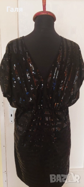Къса рокля или туника с пайети,  черна, размер 14, снимка 1
