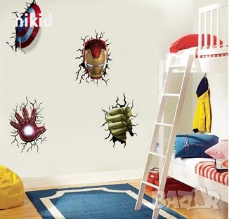 4 лого герои avengers Хълк Америка Айрън iron самозалепващ стикер за стена и мебел детска лепенка, снимка 1