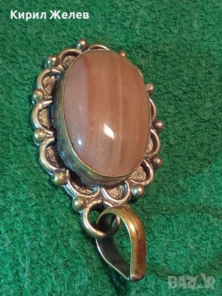 БРОНЗОВ СТАРИНЕН РЕТРО АРТ ПЕНДАНТ с ИВИЧЕСТ ШЛИФОВАН НЕФРИТ АРТ ДЕКО СТИЛ 21084, снимка 1