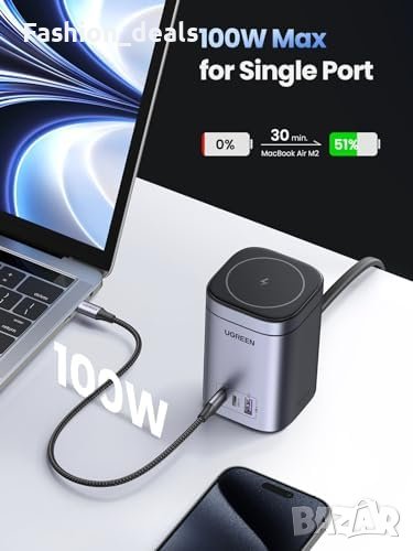 Ново UGREEN 100W USB C зарядно устройство с MagSafe безжична станция ...