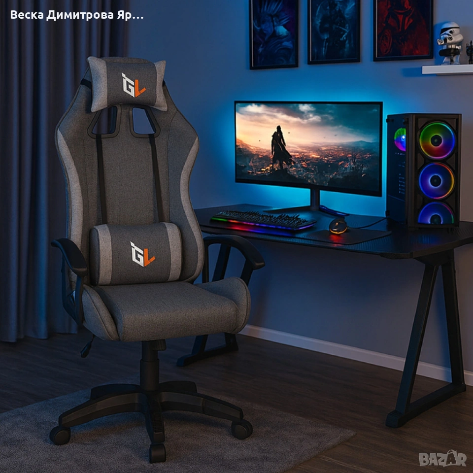 Ергономичен геймърски офис стол с лумбална и шийна опора – комфорт за игра и работа без умора, снимка 1
