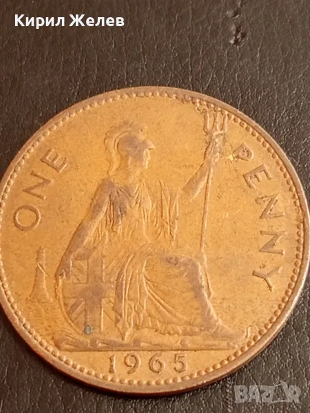 Стара монета 1 пени 1965г. Великобритания Кралица Елизабет втора 27263, снимка 1