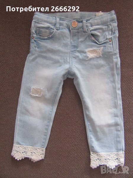 Детски дънки Zara babygirl - накъсани с дантела - размер 86, снимка 1