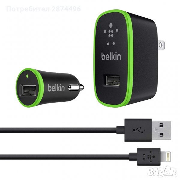 3в1 Belkin -USB към micro кабел , адаптер за 220V и адаптер за кола, снимка 1