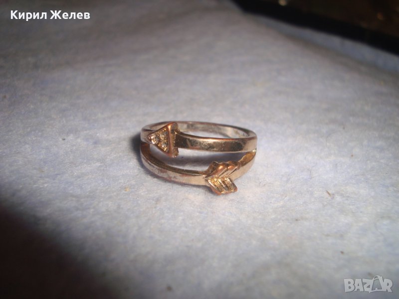 СТАР ПОСРЕБРЕН МЕСИНГОВ СРЕЛОВИДЕН с ЦИРКОНЧЕТА ВИНТИДЖ ФИГУРАЛЕН АРТ ПРЪСТЕН 27639, снимка 1