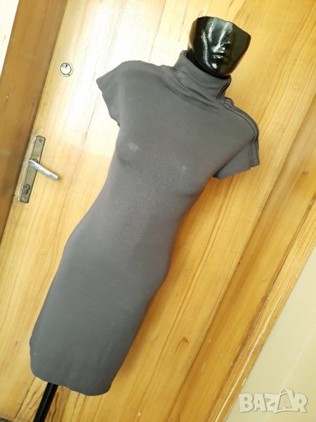 Сива рокля поло с къс ръкав под коляното С, снимка 1