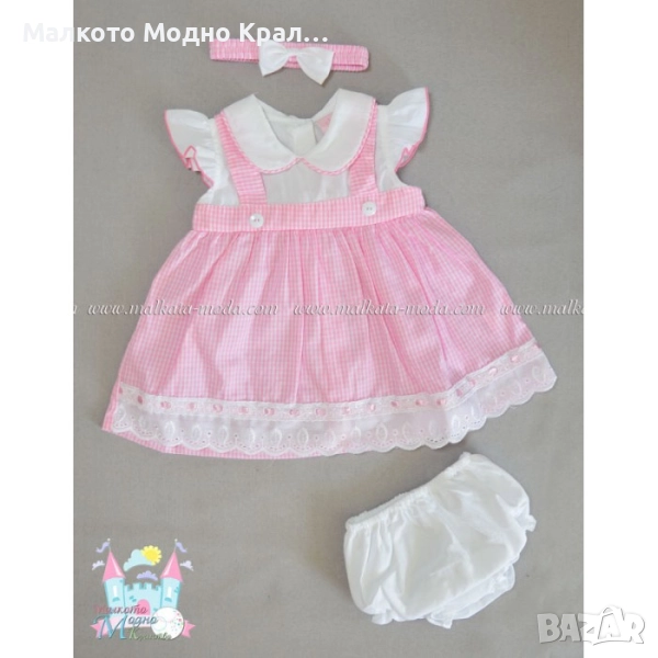 Комплект Розово каре - рокличка, шорти и лента за коса, снимка 1