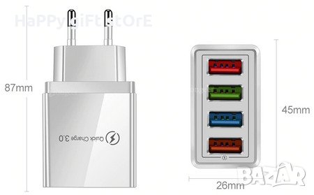 Зарядно за телефон таблет Бял адаптер или черен с 4 USB изхода 240V 3.1A, снимка 4 - Оригинални зарядни - 30943221