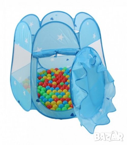 Детска палатка синя и 100 топки, снимка 3 - Играчки за стая - 30993666