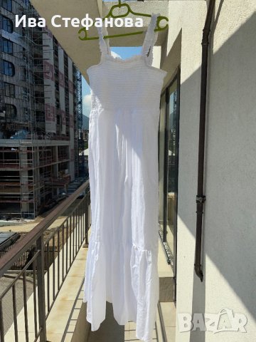 Нова дълга елегантна бяла рокля one size размер волани ластична горна част 100% памук памучна рокля , снимка 5 - Рокли - 42055857