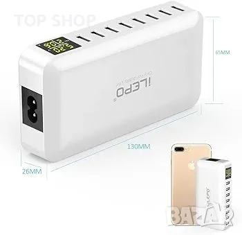iLepo 8-портова USB зарядна станция за зареждане на множество устройства с LED дисплей, снимка 3 - Друга електроника - 48757259