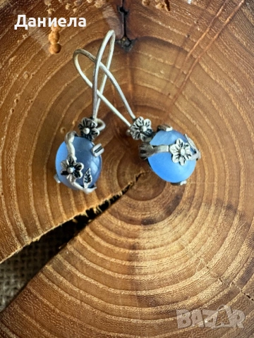 Сребърни обеци със сини камъни, снимка 2 - Обеци - 53303877
