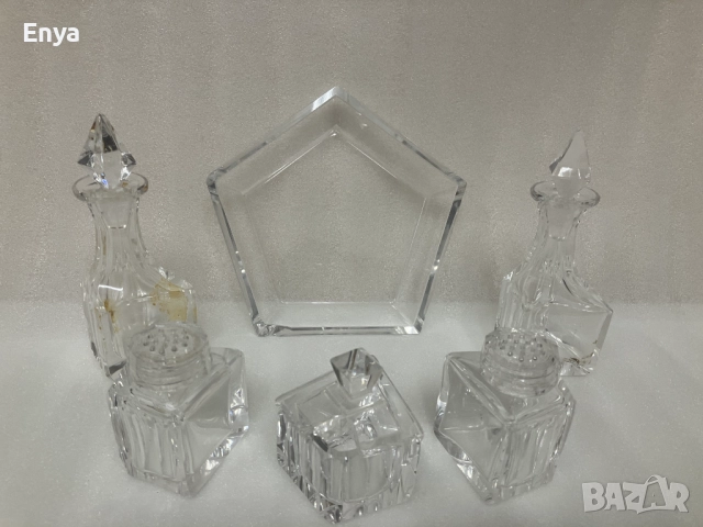 Винтидж комплект за подправки от шлифовано стъкло, снимка 3 - Антикварни и старинни предмети - 52469690