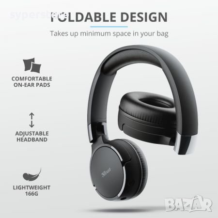 Слушалки безжични Bluetooth TRUST Zena Черни On-Ear Wireless Headphones, снимка 7 - Слушалки и портативни колонки - 37083423
