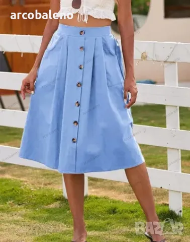 Ежедневна дамска пола с копчета и висока талия, 5цвята , снимка 10 - Поли - 48996172