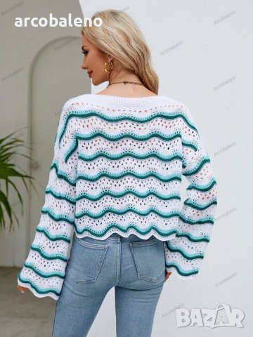 Дамски моден пуловер с дълги ръкави и кръгло деколте на райета, 3цвята - 023 , снимка 16 - Блузи с дълъг ръкав и пуловери - 42304853