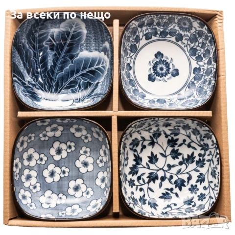 Комплект 4 керамични купички – синьо-бял дизайн, 10.5 см Код P2221, снимка 2 - Други - 54211037