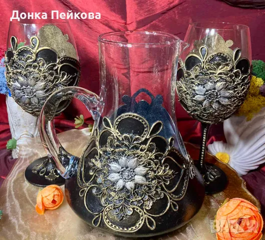 Сервиз за вино ръчна изработка , снимка 3 - Сервизи - 49301188