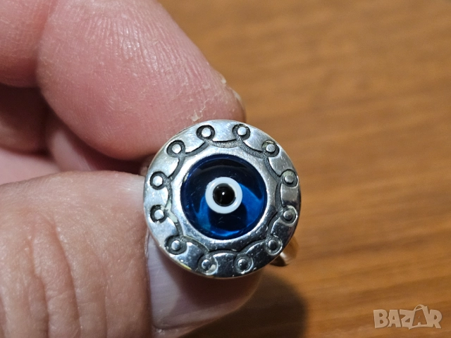 Стар сребърен пръстен с окото на Назар пази от уроки и лоши очи, снимка 2 - Колиета, медальони, синджири - 52350018