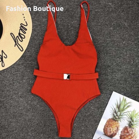 Цял червен бански с колан рипс Л, снимка 2 - Бански костюми - 31812551