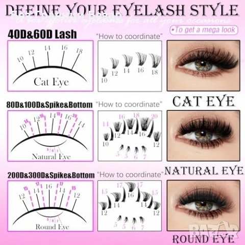 Нов Комплект снопчета мигли 1520 броя Bond Seal Spikes 14 дължини с лепило и пинсета, снимка 6 - Други - 54195914