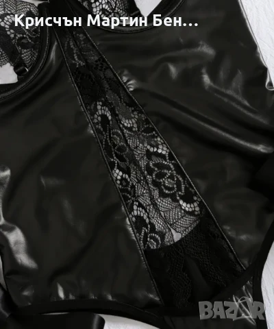 Боди с кожа и нежна дантела /Л, снимка 4 - Бельо - 51399312