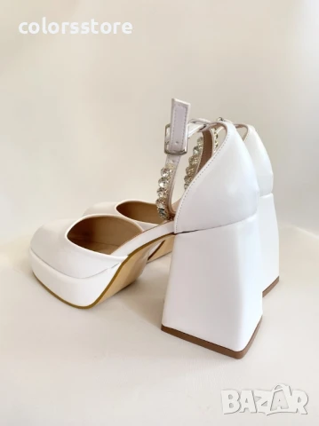 Сандали на ток - бяла кожа - VSN1 - ток 9см

