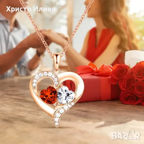 Златно колие с камъни в луксозна кутия с рози Подарък за жена майка, снимка 2 - Колиета, медальони, синджири - 51204267