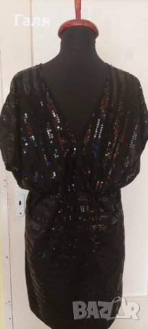 Къса рокля или туника с пайети,  черна, размер 14
