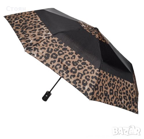 Автоматичен двуцветен черен леопардов чадър за дъжд 31 см, снимка 3 - Други - 42876984