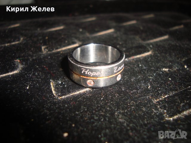 ВЯРА НАДЕЖДА ЛЮБОВ МАРКОВ ПРЪСТЕН БЛАГОРОДНА СТОМАНА ИНКРУСТИРАНИ СКЪПИ КАМЪНИ ФАСЕТИРАНИ 19625, снимка 7 - Пръстени - 32088875