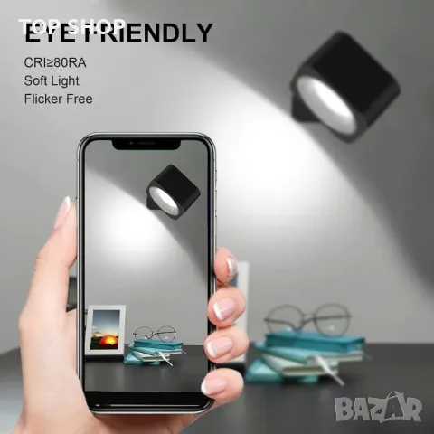 Акумулаторни лампи с магнитна стойка - комплект от 2 бр- ЧЕРНИ YIKANWEN, снимка 2 - Лампи за стена - 48772106