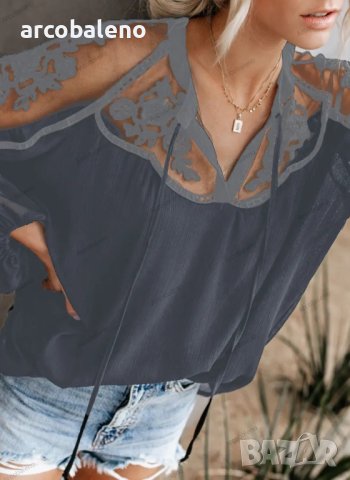 Дамска дантелена риза с V-образно деколте, 2цвята, снимка 4 - Ризи - 40813289