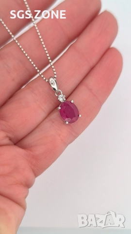 класическа висулка с естествен рубин или сапфир, снимка 4 - Колиета, медальони, синджири - 51987160