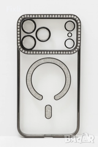MagSafe калъф с кристали за iPhone 17 Pro Max – луксозен черен, снимка 2 - Калъфи, кейсове - 52127619