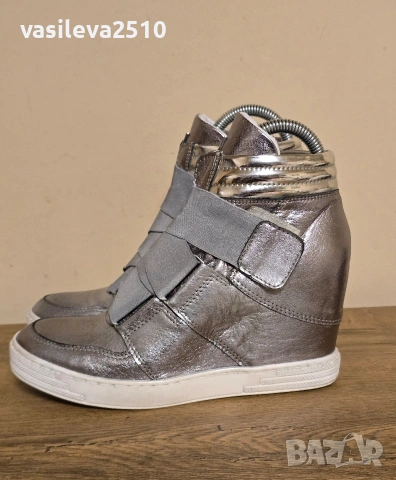 Eva Minge оригинални дамски сребристи кецове на платформа от естествена кожа , снимка 6 - Кецове - 53892776