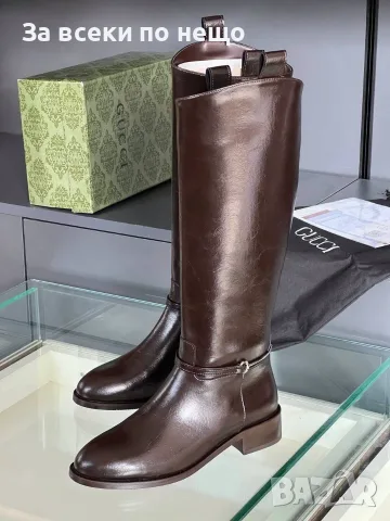 Gucci Луксозни Кожени Дамски Ботуши В Кафяво С Елегантен Детайл Код SEM-755