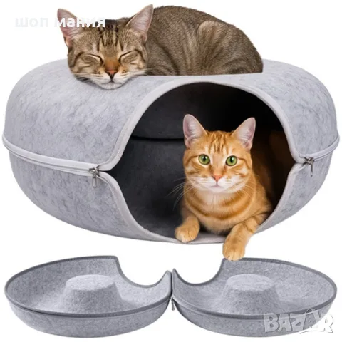 Котешко легло 2 в 1 с тунел 51 см, сиво, снимка 2 - За котки - 56010232