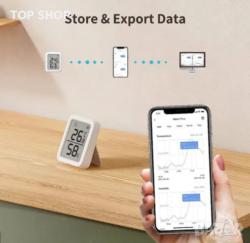 SwitchBot Термометър Хигрометър, Bluetooth вътрешен измервател на влажност за дома, Температурен сен, снимка 7 - Други - 49050349