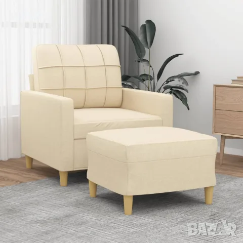 vidaXL Кресло с табуретка, кремаво, 60 см, текстил, снимка 2 - Дивани и мека мебел - 56148612