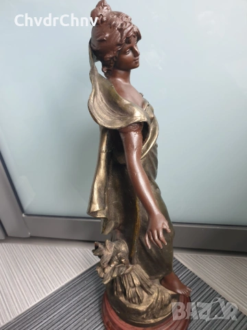 52см-4кг Moreau ЦАМ статуетка/стара френска скулптура/фигура на жена с цветя и шал, снимка 6 - Статуетки - 54192902