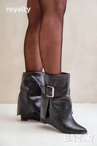 Боти на платформа - черна кожа, снимка 2 - Дамски боти - 52162304