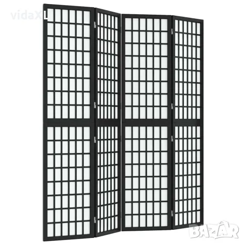vidaXL Параван за стая, 4 панела, японски стил, 160х170 cм, черен