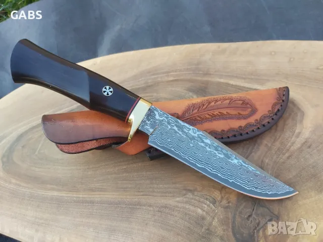 Ловен нож дамаска стомана с кожена кания,LN413