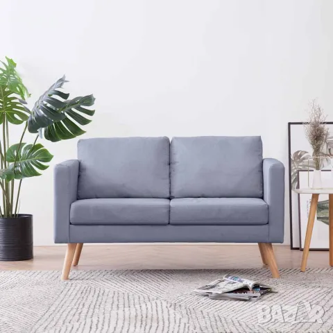 vidaXL Двуместен диван, плат, светлосив, снимка 2 - Дивани и мека мебел - 56146296