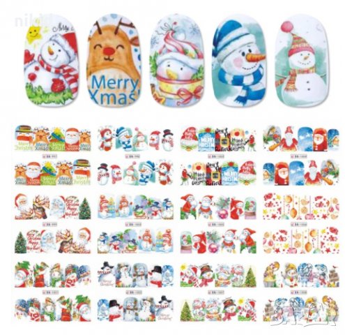 лист 12 в 1 Коледни Снежен човек слайдер татос ваденки водни стикери за нокти маникюр
