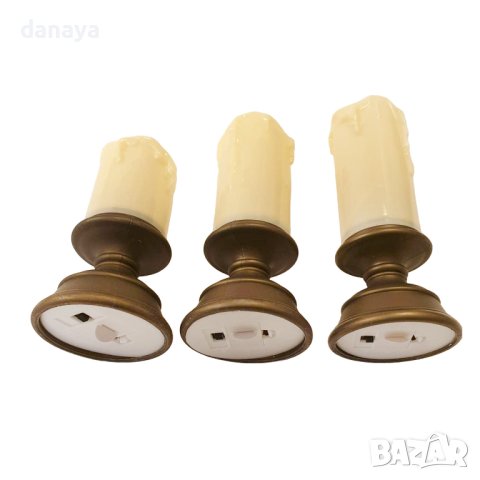 4169 Комплект реалистични електронни свещи на поставка, 3 броя, снимка 6 - Декорация за дома - 42788321